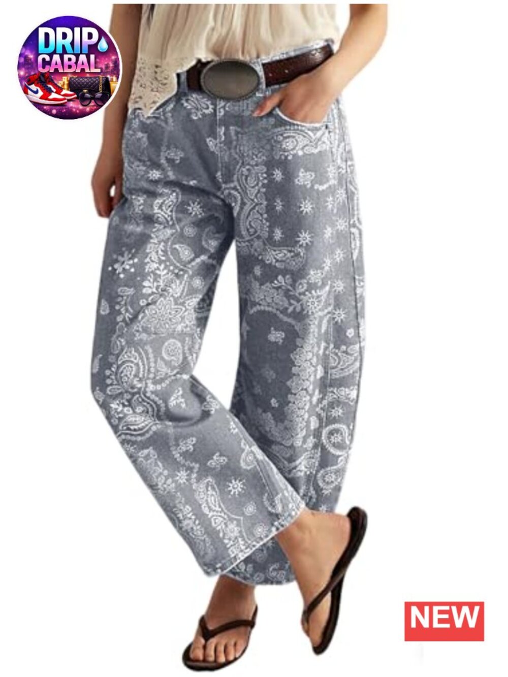 Wide Leg Floral Print Jeans with Pockets - Mid Rise Y2K